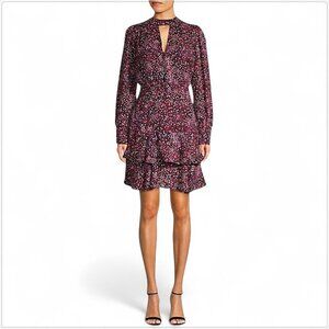 Parker Dress Scatters Printed Mockneck Cut-out Tiered Mini New NWT Size XS